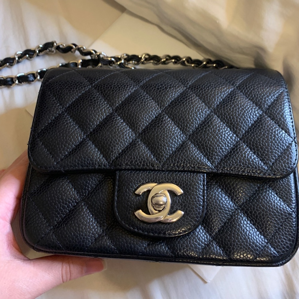 Chanel Mini Square in Black Caviar Silver HW